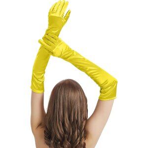 Women's Light Yellow Imported Satin Elbow Length Halloween Cosplay Opera Gloves